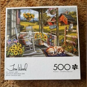 TOM WOOD Cozy Farmhouse Porch Puzzle - Yellow, Red, Blue, Green, Brown